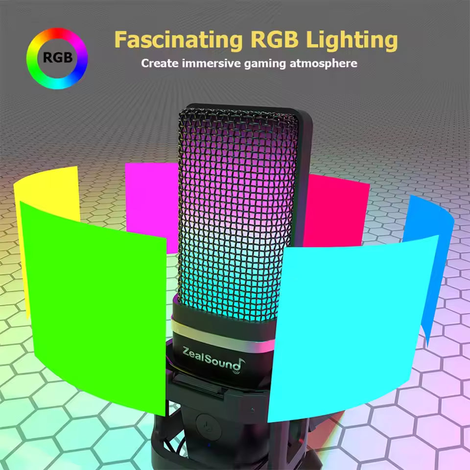Zealsound RGB USB Condenser Black Microphone with Arm & Tripod – Gaming & Podcasting