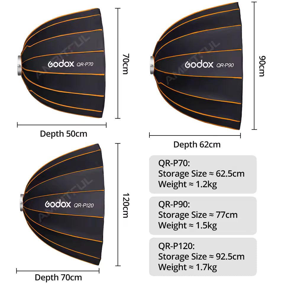 Godox QR-P70/90/120 Quick Release Parabolic Softbox with Grid – Bowens Mount