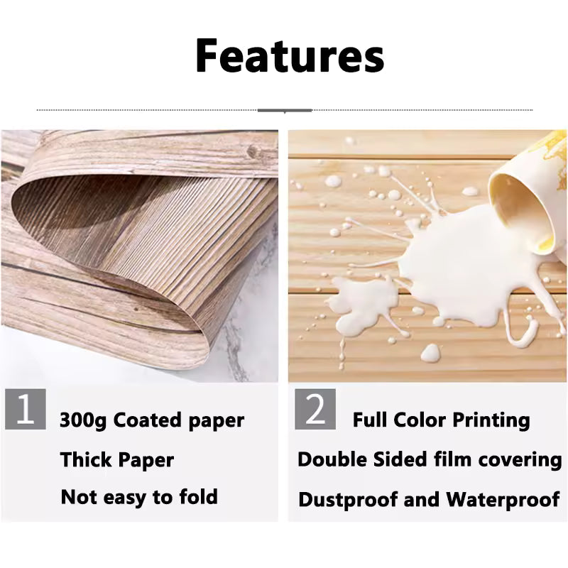 2-Sided Marble & Wood Photography Backdrop – 57×43cm Waterproof Prop