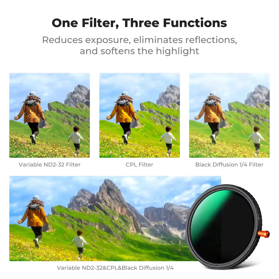 K&F Concept 3-in-1 ND2–32 + CPL + Black Diffusion 1/4 Filter 37–82mm