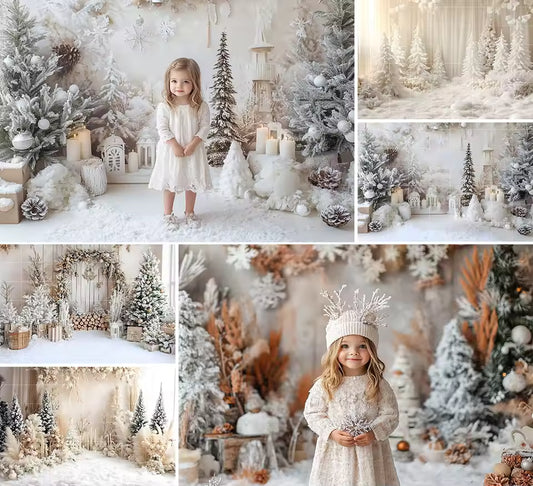 White Christmas Snow Forest Backdrop – Holiday Photo Studio Decor
