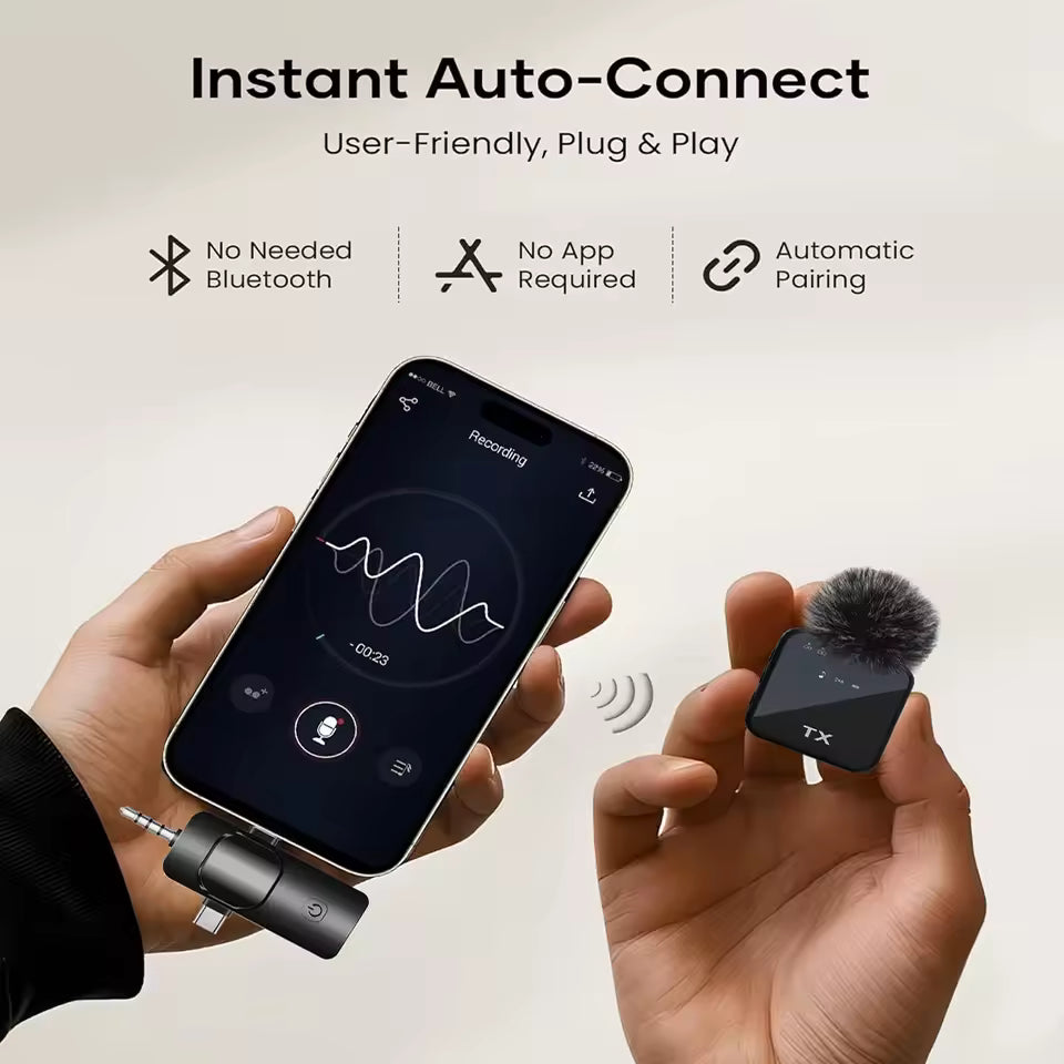 3-in-1 Wireless Lavalier Mic for Camera, iPhone & Android – Noise Reduction