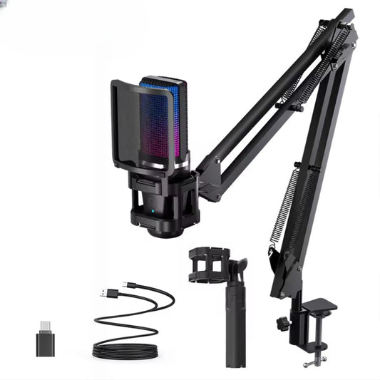 Zealsound RGB USB Condenser Black Microphone with Arm & Tripod – Gaming & Podcasting