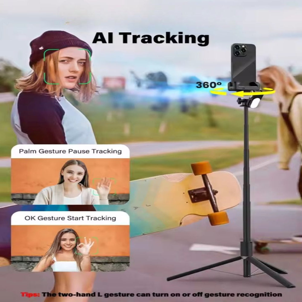 AOCHUAN 1-Axis Gimbal Selfie Stick Tripod with Fill Light & AI Tracking