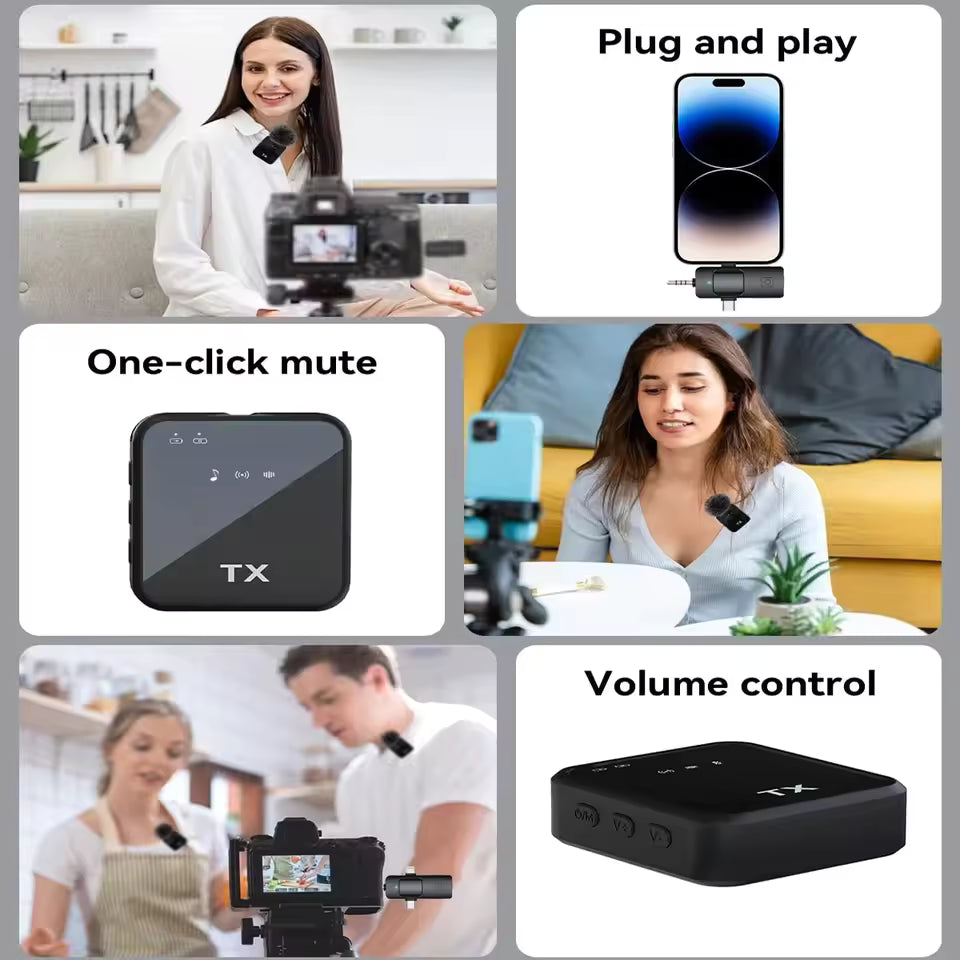 3-in-1 Wireless Lavalier Mic for Camera, iPhone & Android – Noise Reduction