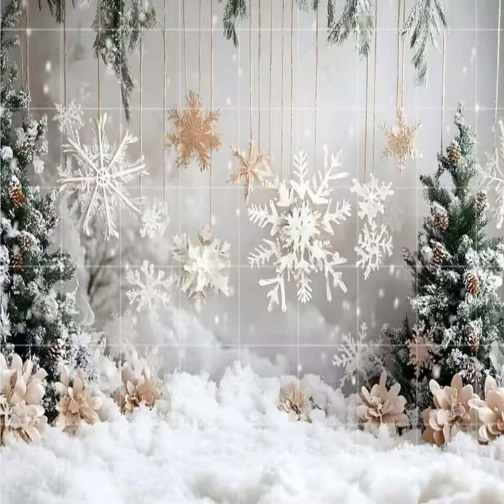 White Christmas Snow Forest Backdrop – Holiday Photo Studio Decor