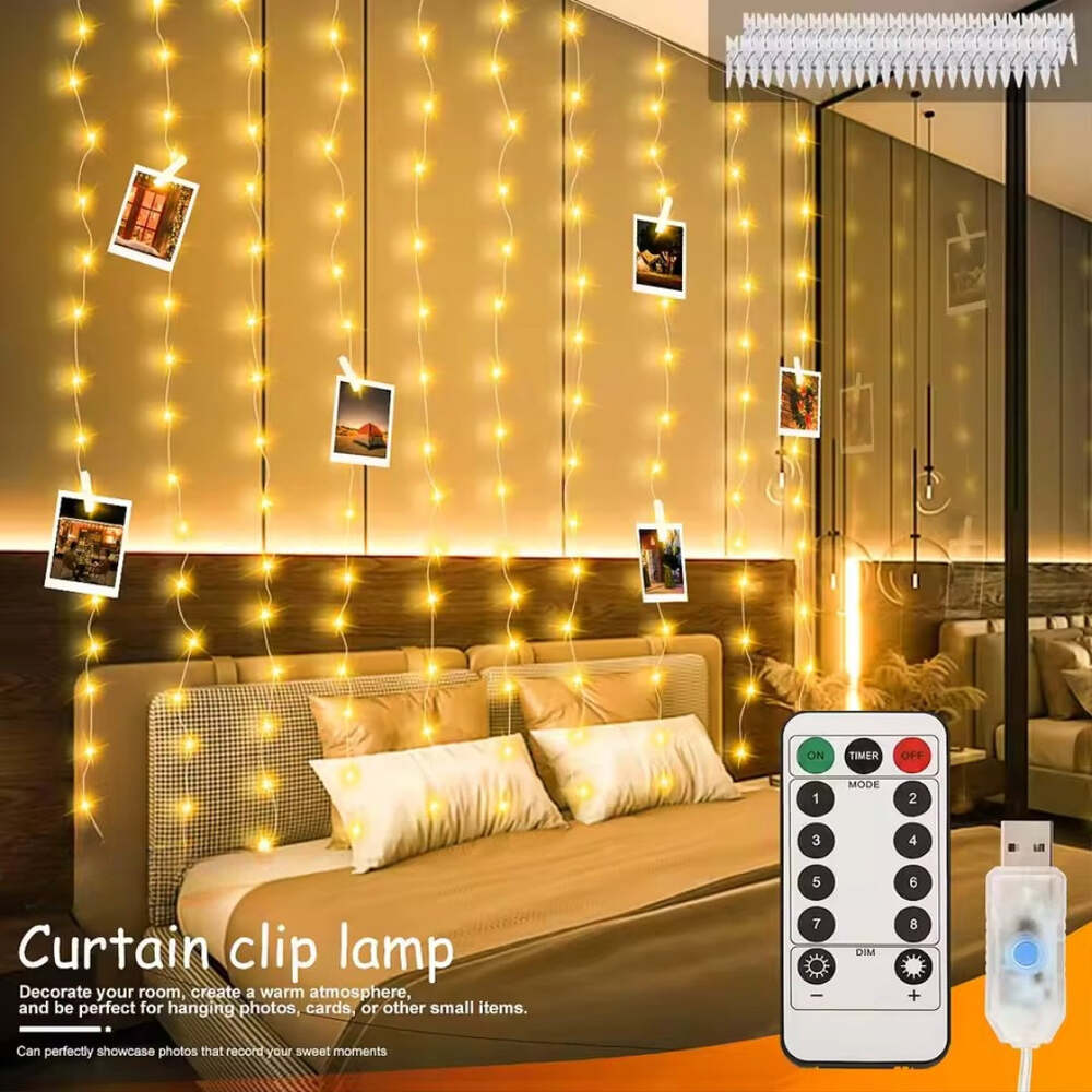 USB Photo Clip Curtain Fairy Lights with 20 Hooks & 8 Modes