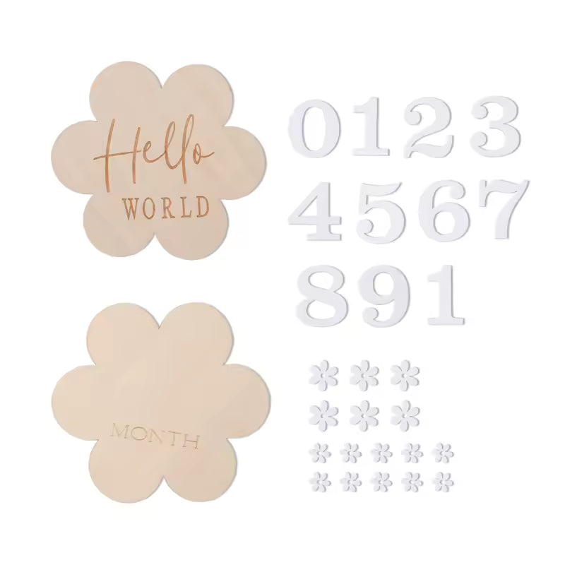 2Pcs Baby Wooden Balloon Milestone Cards Photography Props for Newborns