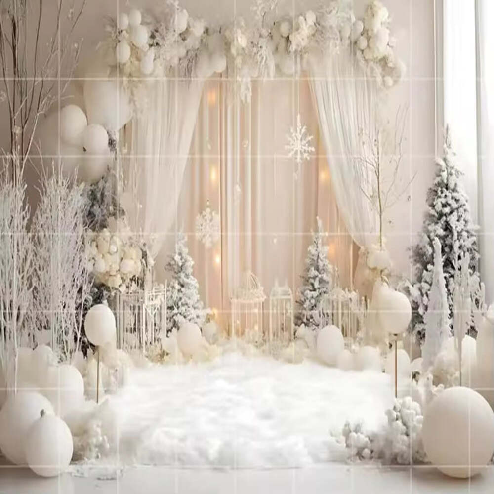 White Christmas Snow Forest Backdrop – Holiday Photo Studio Decor