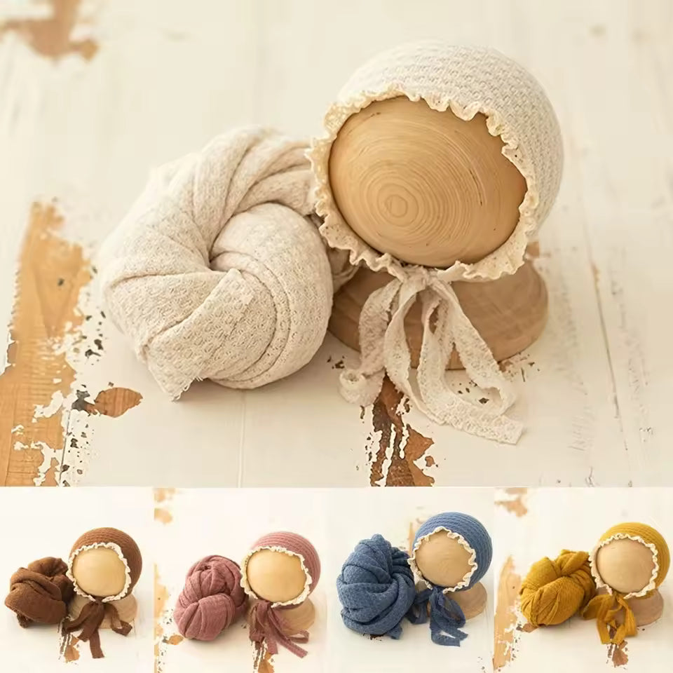 Newborn Photography Props Baby Wrap & Hat Set Soft Houndstooth Studio Backdrop  Accessories