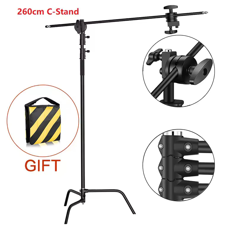 Professional Stainless Steel Heavy Duty C-Stand – 2.8-3.3m Studio Light Support with Tripod & Carrybag
