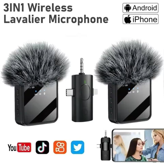 3-in-1 Wireless Lavalier Mic for Camera, iPhone & Android – Noise Reduction