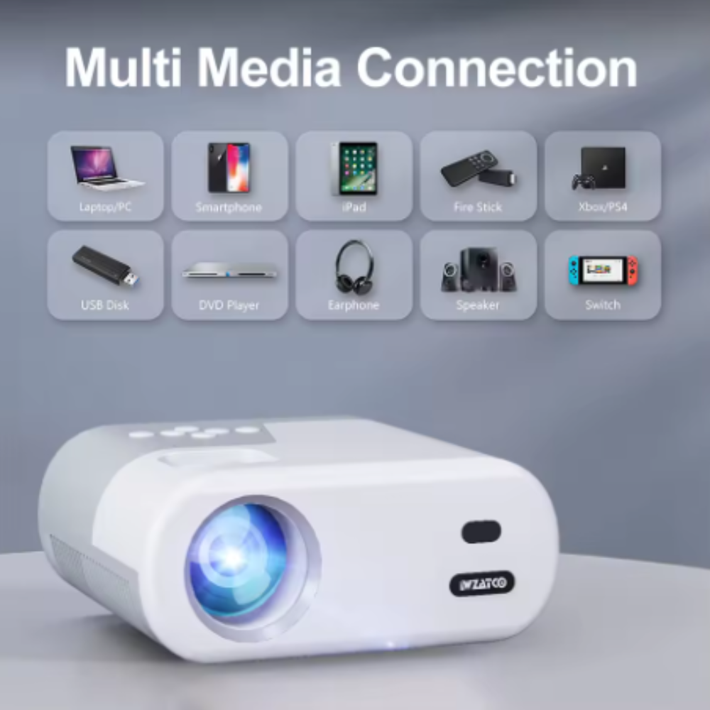 WZATCO DP02W Mini Projector – 1080P WiFi 5 Bluetooth LED