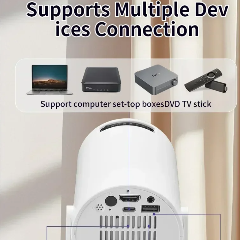 HY200 Portable Projector with 1080P Adjustable 270° Angle