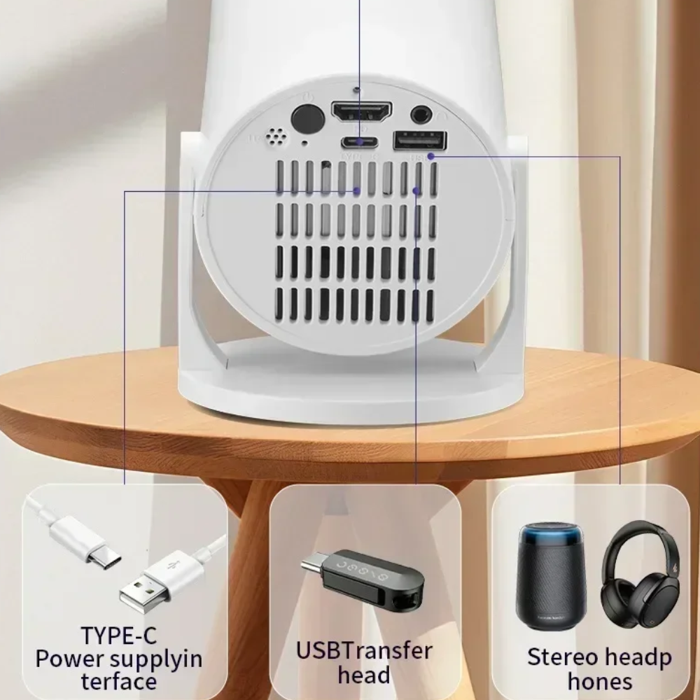 HY200 Portable Projector with 1080P Adjustable 270° Angle