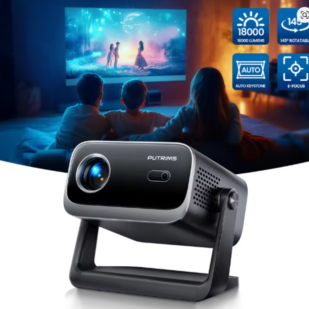 145° Adjustable Stand Mini Projector with WiFi, Bluetooth, 1080P Support