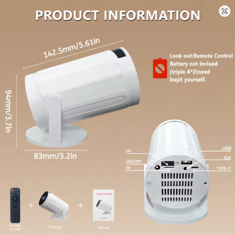 RY008 1080P Mini Projector – 4K Support, Portable WiFi